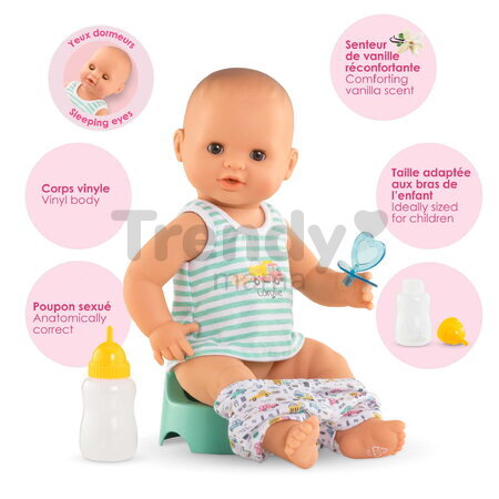 Bábika Paul pije a ciká Bath Baby Aqua Mon Grand Poupon Corolle s hnedými klipkajúcimi očami a 3 doplnky 36 cm od 24 mes