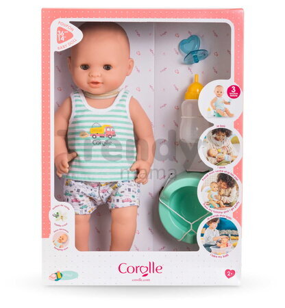 Bábika Paul pije a ciká Bath Baby Aqua Mon Grand Poupon Corolle s hnedými klipkajúcimi očami a 3 doplnky 36 cm od 24 mes