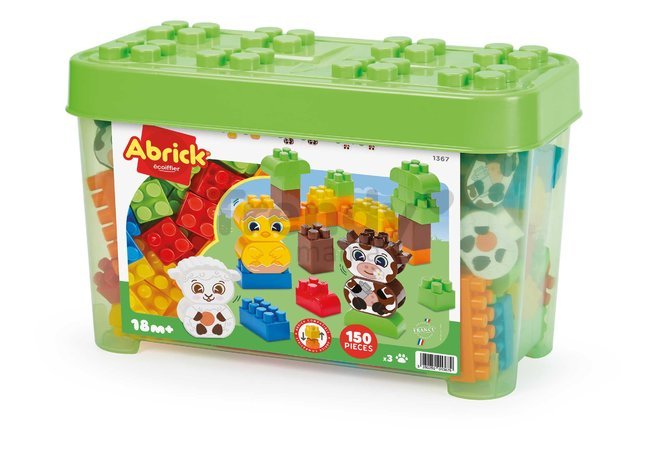 Stavebnica v dóze zvieratká na farme Abrick Écoiffier 150 farebných kociek od 18 mes ECO1367