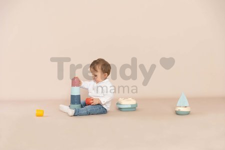 Didaktický košík s plachetnicou a skladacou vežou Awakenings and Bath Set Little Smoby s 8 kockami a 6 šálkami pre jemnú motoriku od 12 mes