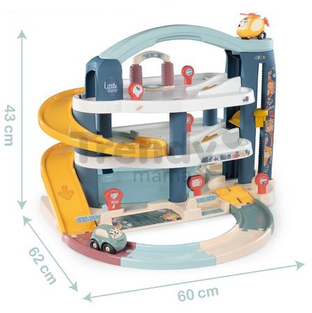 Garáž 3-poschodová Grand Garage Little Smoby s výťahom autoumyvárňou a auto s helikoptérou od 18 mes