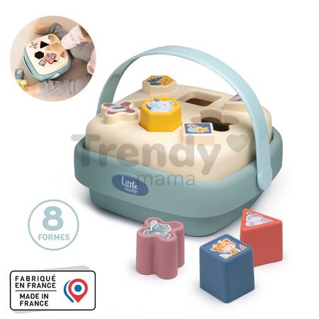 Didaktický košík s vkladacími kockami Shape Sorter Basket Little Smoby 8 rôznych tvarov s obrázkami zvieratiek od 12 mes