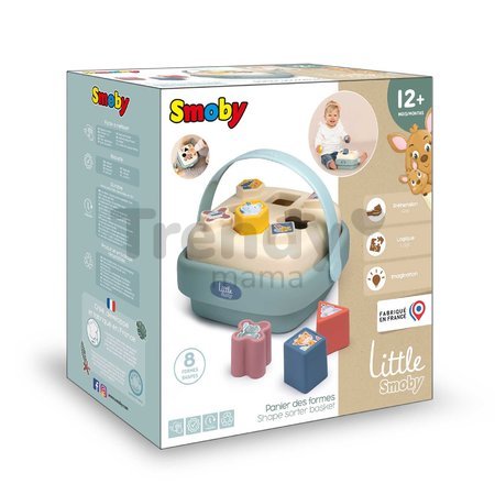 Didaktický košík s vkladacími kockami Shape Sorter Basket Little Smoby 8 rôznych tvarov s obrázkami zvieratiek od 12 mes