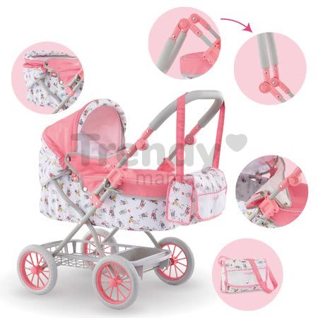 Hlboký kočík Carriage Mon Grand Poupon Corolle skladací pre 36-52 cm bábiku výškovo nastaviteľný s taškou
