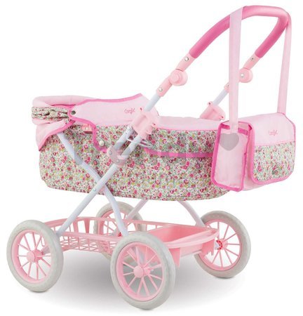 Hlboký kočík s taškou na prebaľovanie Carriage Floral Corolle skladací pre 36-52 cm bábiku výškovo nastaviteľný