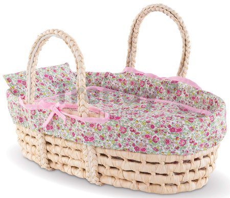 Prútený košík s prikrývkou a vankúšom Braided Basket Floral Corolle pre 36-42 cm bábiku