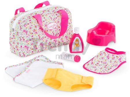 Prebaľovacia taška Changing Bag Floral Corolle pre 36 cm bábiku 7 doplnkov od 24 mes