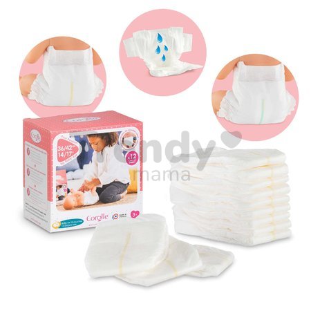 Plienky pampersky 12 kusov Mon Grand Poupon Corolle pre 36-42 cm bábiku