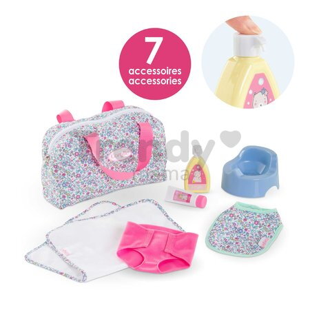 Prebaľovacia taška pre bábiku Flowered Changing Accessories Set Corolle pre 36 cm bábiku 7 doplnkov od 24 mes