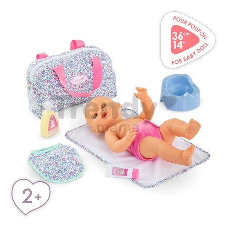Prebaľovacia taška pre bábiku Flowered Changing Accessories Set Corolle pre 36 cm bábiku 7 doplnkov od 24 mes