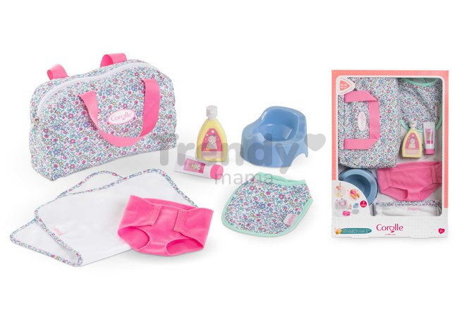 Prebaľovacia taška pre bábiku Flowered Changing Accessories Set Corolle pre 36 cm bábiku 7 doplnkov od 24 mes