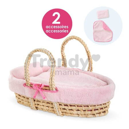 Prútený košík s prikrývkou a vankúšom pre bábiku Braided Basket Set Plush Corolle pre 36-42 cm bábiku