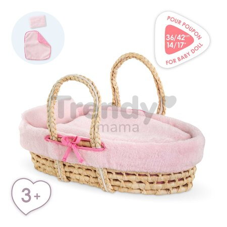 Prútený košík s prikrývkou a vankúšom pre bábiku Braided Basket Set Plush Corolle pre 36-42 cm bábiku