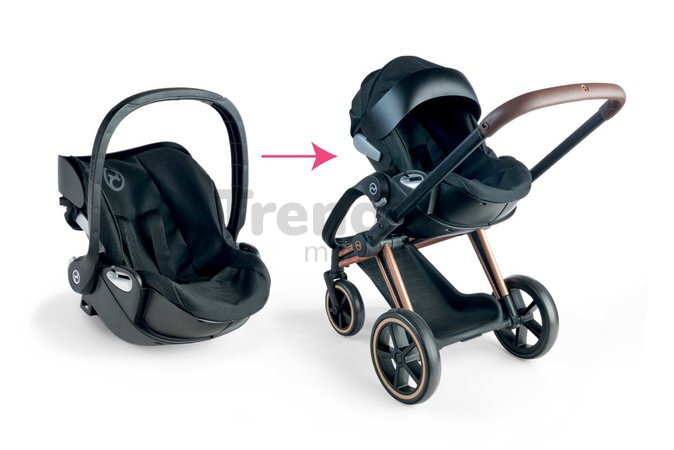 Kočík trojkombinácia pre bábiku Cybex Black 3in1 Priam Corolle skladací s multifunkčnými prednými kolesami pre 36-52 cm bábiku