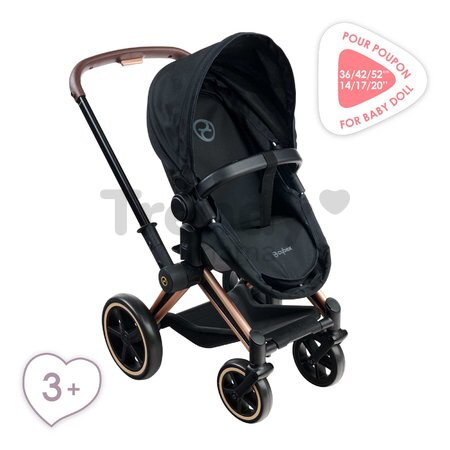 Kočík trojkombinácia pre bábiku Cybex Black 3in1 Priam Corolle skladací s multifunkčnými prednými kolesami pre 36-52 cm bábiku