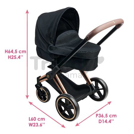 Kočík trojkombinácia pre bábiku Cybex Black 3in1 Priam Corolle skladací s multifunkčnými prednými kolesami pre 36-52 cm bábiku