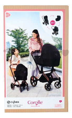 Kočík trojkombinácia pre bábiku Cybex Black 3in1 Priam Corolle skladací s multifunkčnými prednými kolesami pre 36-52 cm bábiku