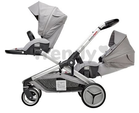 Kočík pre dve deti Red Castle Evolutwin® Grey polohovateľný s kompletnou výbavou a pršiplášťom