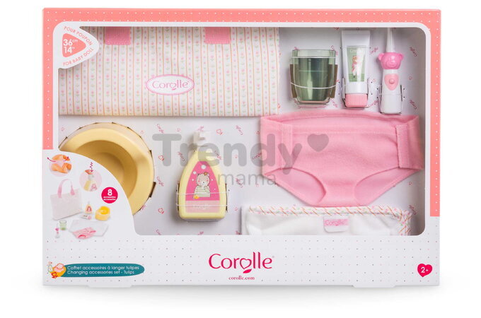 Prebaľovacia taška pre bábiku Changing Accessories Set Tulips Corolle pre 30-36 cm bábiku 8 doplnkov od 24 mes