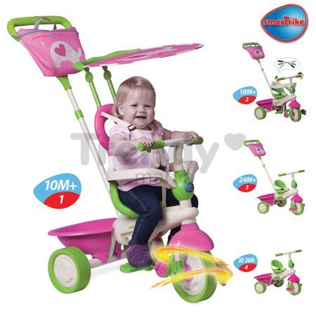 Trojkolka Safari Elephant Touch Steering smarTrike so slnečníkom, ružovo-zelená od 10 mes