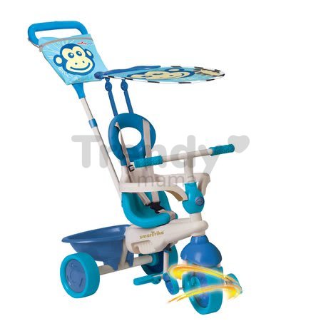 Trojkolka Safari Monkey Touch Steering smarTrike so slnečníkom, modrá od 10 mes