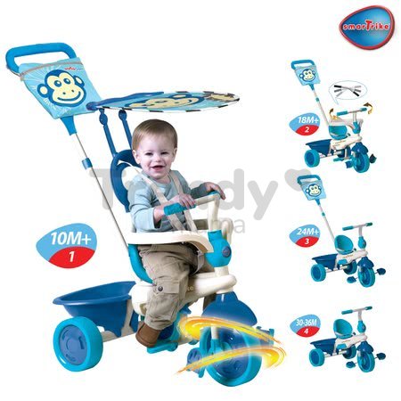 Trojkolka Safari Monkey Touch Steering smarTrike so slnečníkom, modrá od 10 mes