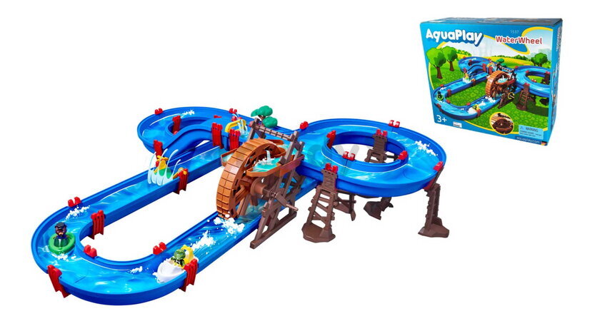 Vodná dráha s vodným kolesom WaterWheel AquaPlay viacposchodová so šmykľavkou a 2 loďky s 2 figúrkami