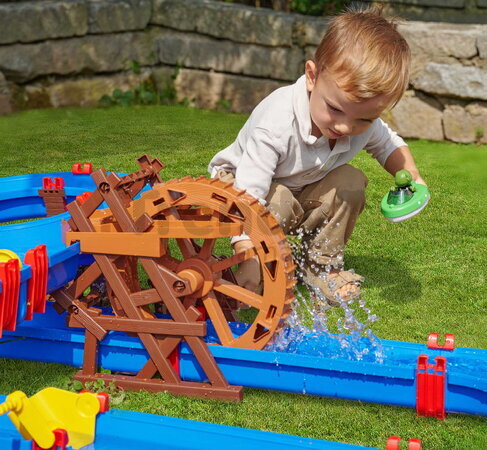Vodná dráha s vodným kolesom WaterWheel AquaPlay viacposchodová so šmykľavkou a 2 loďky s 2 figúrkami