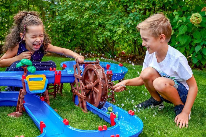 Vodná dráha Mega Water Wheel AquaPlay viacposchodová s vodným mlynom a šmykľavkou s loďkami figúrkami a doplnkami