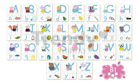 Náučná hra Učíme sa abecedu Peppa Pig Educa 27 obrázkov 81 dielov v španielčine od 4 rokov
