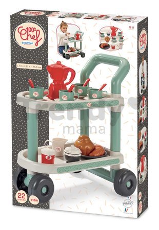Servírovací vozík Breakfast 100% Chef Écoiffier s čajovou súpravou croissant a koláčik 22 dielov od 18 mes