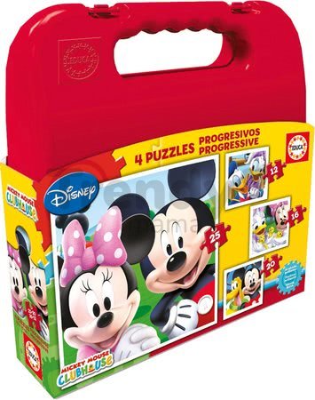 Puzzle Mickey Mouse v kufríku Educa 25-20-16-12 dielov, progresívne od 24 mes