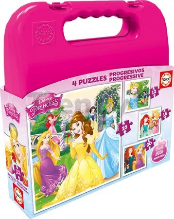 Puzzle Disney Princezné v kufríku Educa 25-20-16-12 dielov, progresívne od 24 mes