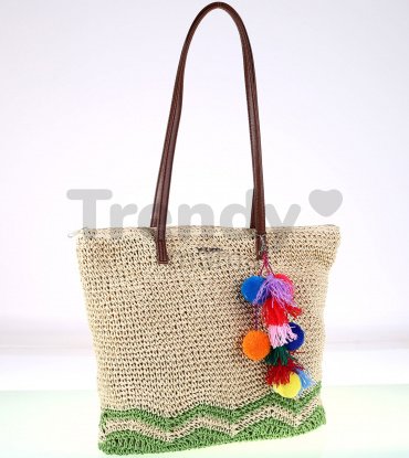 Dámská taška ze syntetické rafie Kbas s třásněmi zelená 165718V