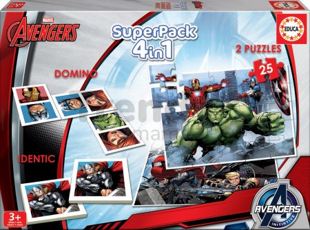 Puzzle Avengers SuperPack 4 v 1 Educa 2x puzzle, domino a pexeso, progresívne
