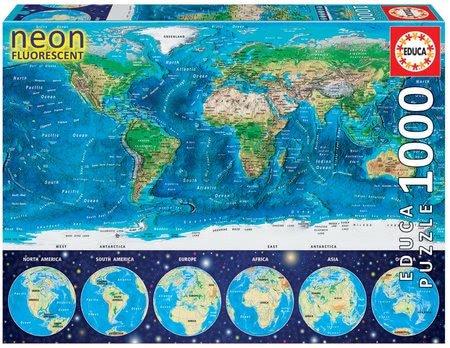 Puzzle Neon Series, Neon World map Educa 1000 dielov od 12 rokov