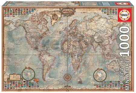 Puzzle Miniature series, O Mundo Political Map of the world Educa 1000 dielov od 12 rokov