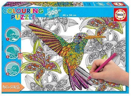 Puzzle Omaľovánky Kolibrík Doodle Art Educa 300 dielov a Fix lepidlo od 11 rokov