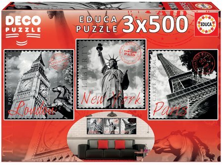 Puzzle Deco Big Cities Educa 3x 500 dielov od 11 rokov