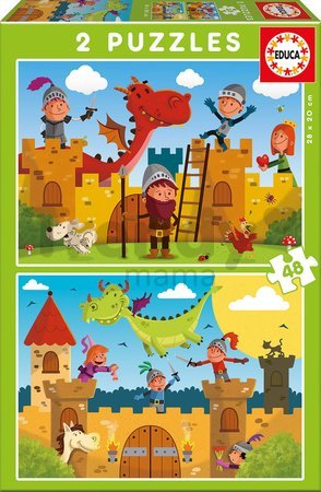 Rozprávkové puzzle Drak a Rytier Educa 2x 48 dielov