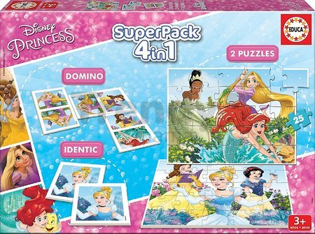 Puzzle Disney Princezné SuperPack 4v1 Educa 2 x puzzle, 1 x domino a pexeso, progresívne
