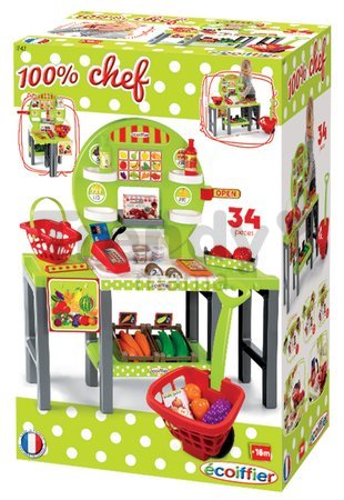 Zeleninový stánok 4v1 100% Chef Écoiffier s košíkom a 34 doplnkami zelený od 18 mes
