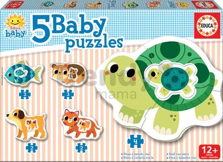 Puzzle pre najmenších Baby 5 Educa Zvieratká s korytnačkou od 12 mes