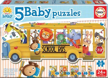 Puzzle pre najmenších Baby 5 Educa Školský autobus so zvieratkami od 24 mes