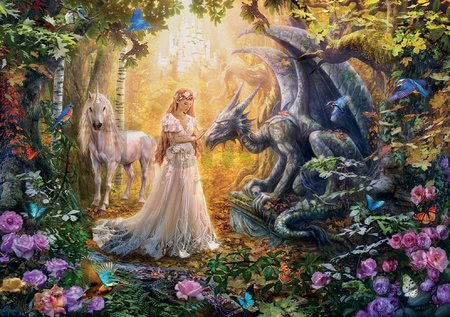 Puzzle Dragon, Princess and Unicorn Educa 1500 dielov a Fix lepidlo od 11 rokov