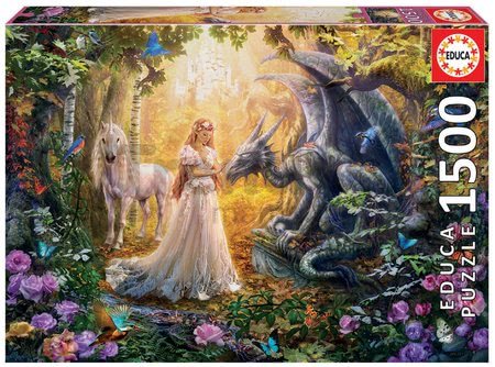 Puzzle Dragon, Princess and Unicorn Educa 1500 dielov a Fix lepidlo od 11 rokov