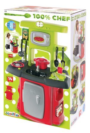 Kuchynka 100% Chef Loft Écoiffier so 14 doplnkami červeno-zelená od 18 mes