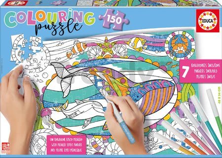 Puzzle omaľovánky Morský svet Educa 150 dielov so 6 ceruzkami a Fix lepidlo od 7 rokov