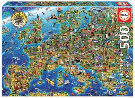 Puzzle Crazy European Map Educa 500 dielov a Fix lepidlo od 11 rokov