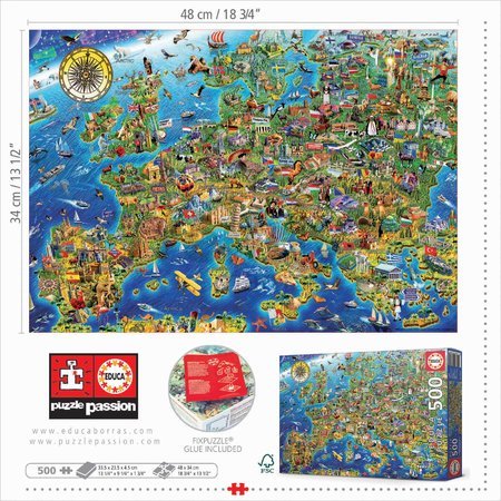 Puzzle Crazy European Map Educa 500 dielov a Fix lepidlo od 11 rokov